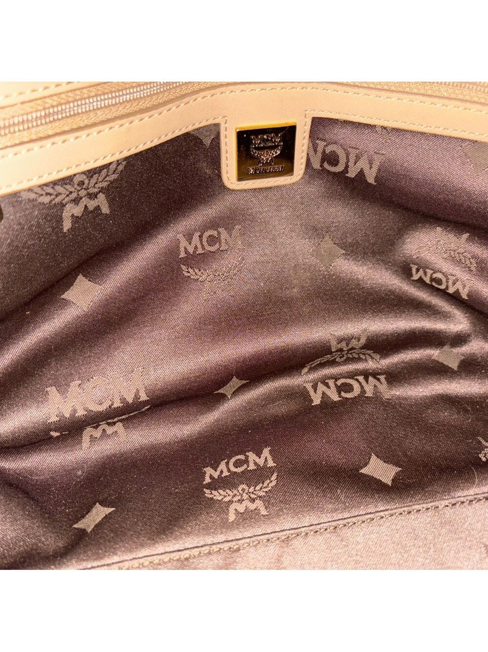 MCM Cream Satchel Bag with Monogram Design - Picture 15 of 16